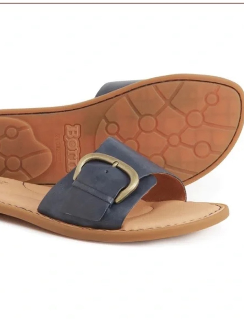 Born Miarra Navy Slide Sandals with Big Buckle size 6